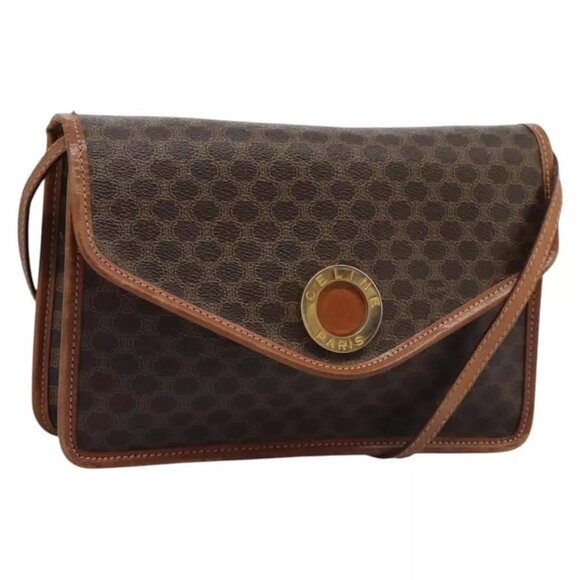 CELINE Macadam Canvas Shoulder Bag PVC Leather Brown Gold Auth - Picture 12 of 16